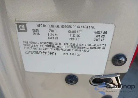 2006 Chevrolet Impala Lt from USA, damaged, VIN 2G1WC581X69161412